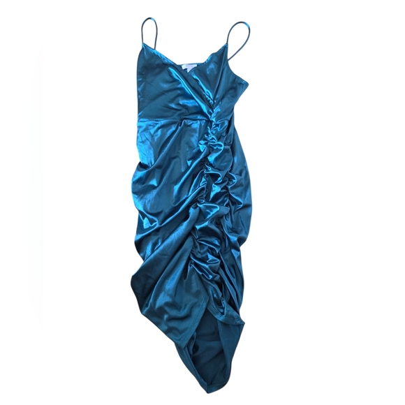Leith Ruched Strappy Blue/Green Mini Cocktail Dress Size L - Picture 1 of 6